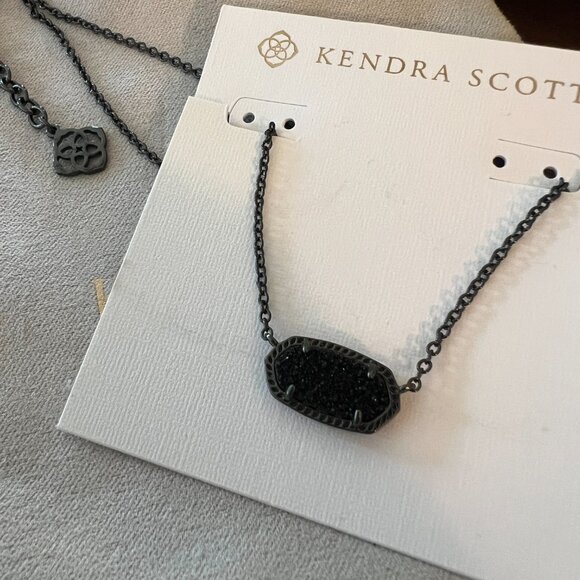 Kendra Scott Elisa Pendant in Gun Metal and Black Drusy - Picture 2 of 4